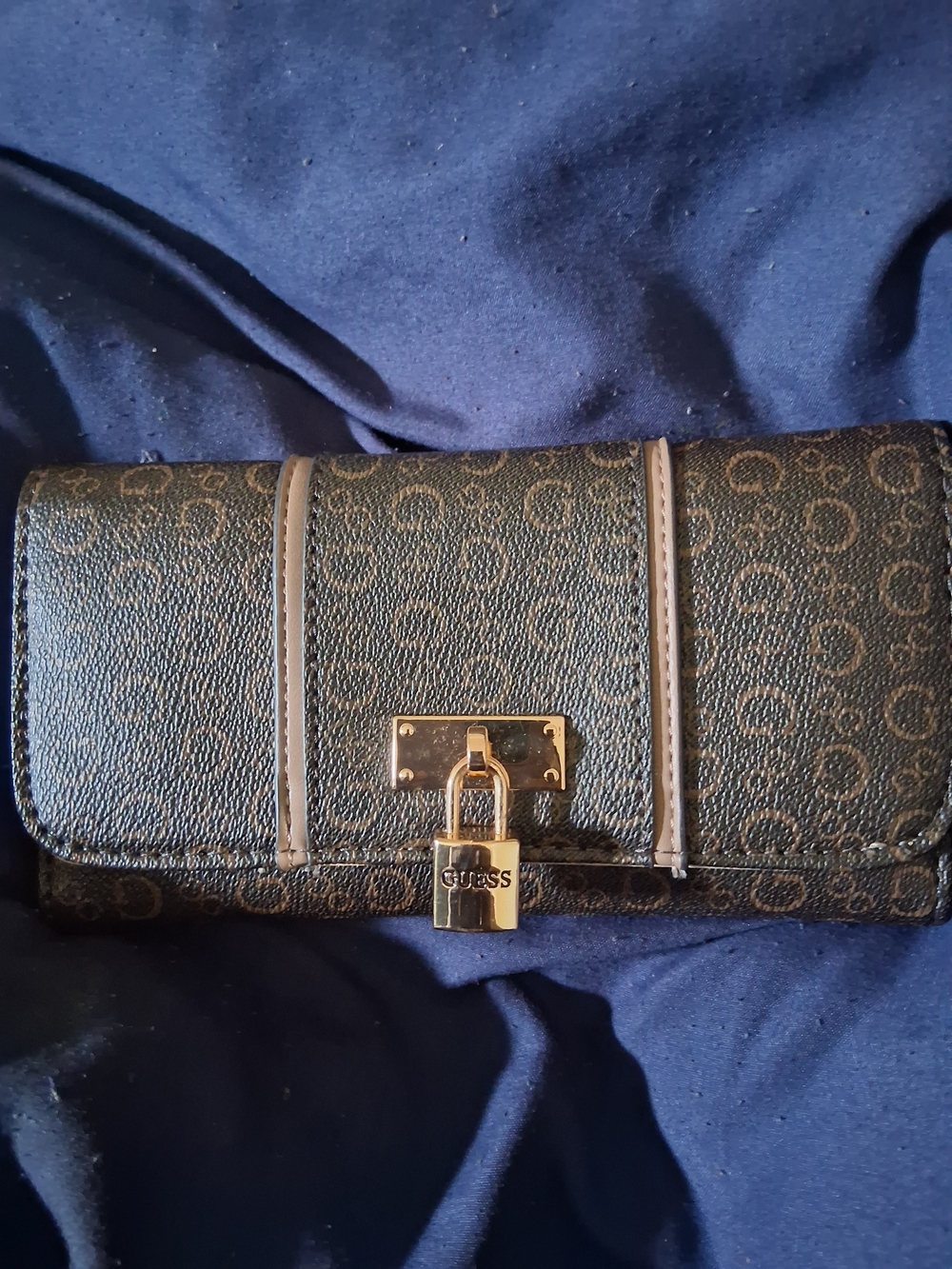 Guess Brown Monogram Padlock Wallet with Tan Trim